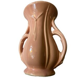 Vintage McCoy‎ Pottery Pink Salmon Vase Handles Sm Chip Vintage Retro MCM
